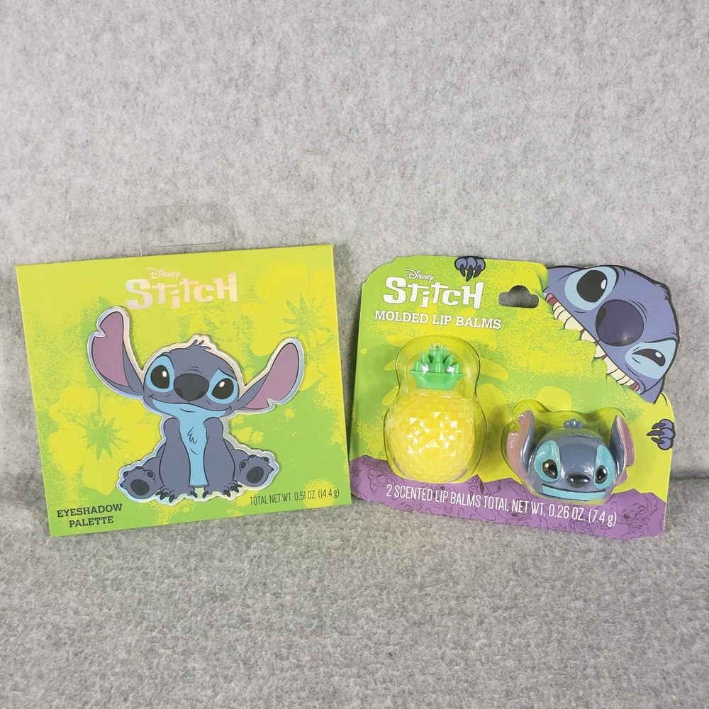 Disney Stitch Makeup Set Taste Beauty Eyeshadow Palette &‎ 2pc Molded Lip Balms